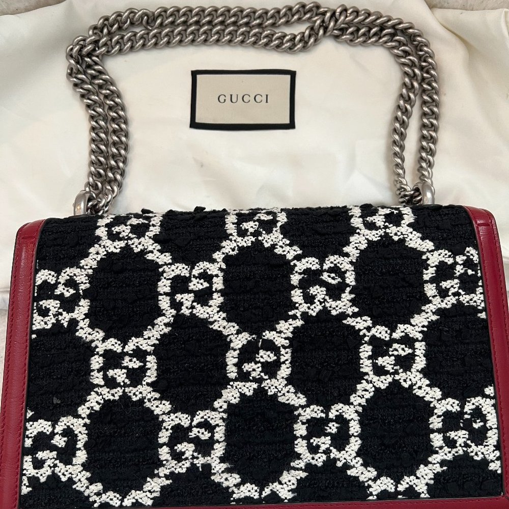 GUCCI Dionysus GG Black White Tweed Red Leather Bag Purse Limited Edition 11 x 7 - Picture 5 of 16